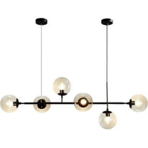 KCO Lighting Modern Linear Chandelier 6-Light Black Globe Glass Pendant Light Fixture