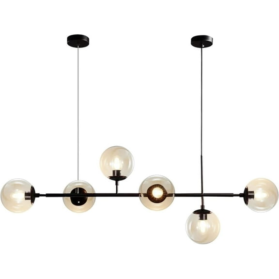 KCO Lighting Modern Linear Chandelier 6-Light Black Globe Glass Pendant Light Fixture