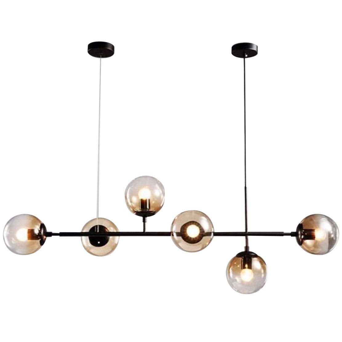 Amber Glass Black Sputnik Chandelier with Adjustable Height
