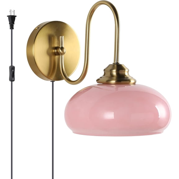 KCO Pink Wall Sconce Plug in Gold Vintage Bathroom Wall Lamp Plug in Mid Century Wall Sconce