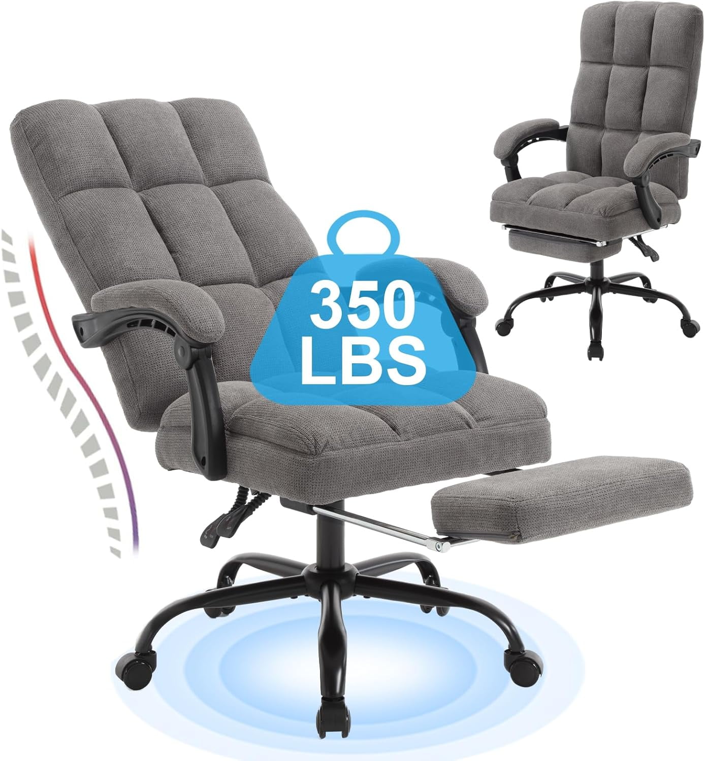 KCREAM Erogonomic Reclining Office Chair with Footrest, High Back Fabric Cute Comfortable Recliner Office Desk Chair with Leg Foot Rest for Women,Blue