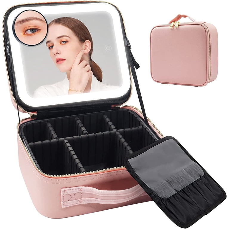KCRET Makeup Bag with Mirror and Lights Color Settings Makeup