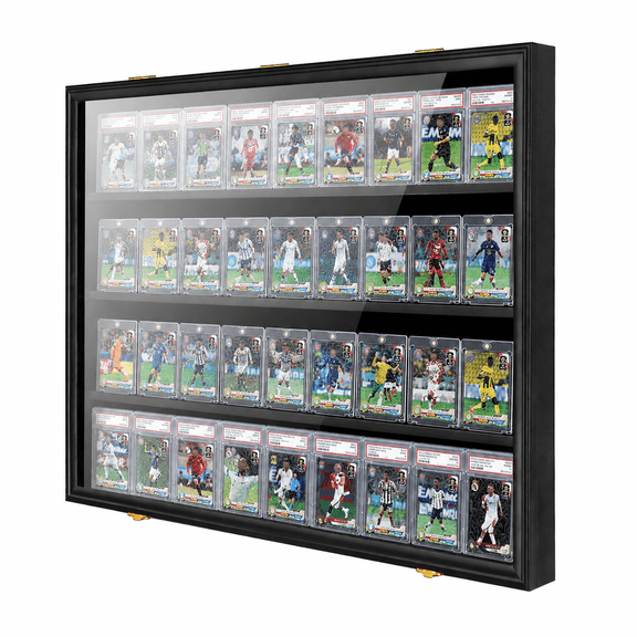 KCRasan 36 Graded Card Display Case, Wall Mount Lockable Shadow Box with UV Protection,  for Football Basketball Baseball Trading Cards