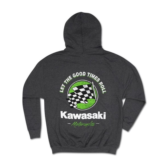 KCS Moto Compatible Fitment For Kawasaki Vintage Checkerd Flag Sweatshirt Hoody Grey Small