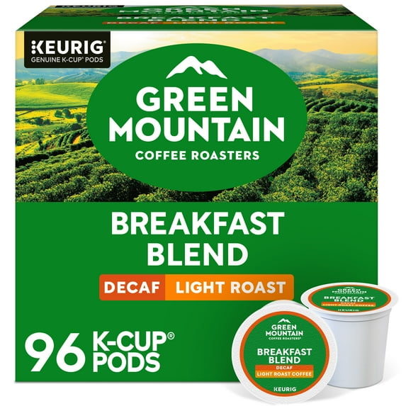 (4 pack) Green Mountain Coffee Roasters, Decaf Breakfast Blend Light Roast K-Cup Coffee Pods, 24 Count