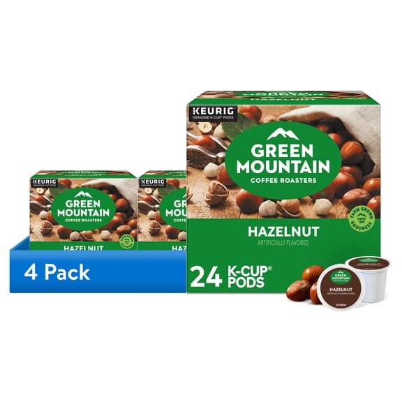 (4 pack) Green Mountain Coffee Hazelnut Flavored K-Cup Pods, Light Roast, 24 Count for Keurig Brewers