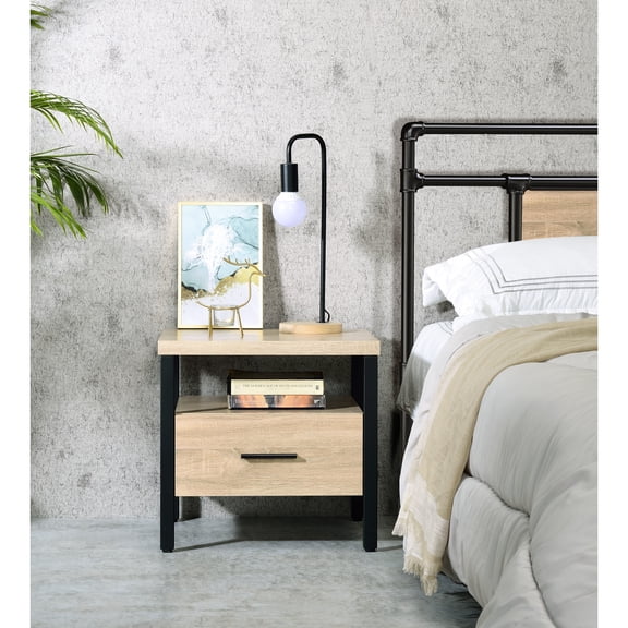 KD Design, 1 Drawer & 1 Shelf, Metal Leg - Ideal for Side Placement with Storage