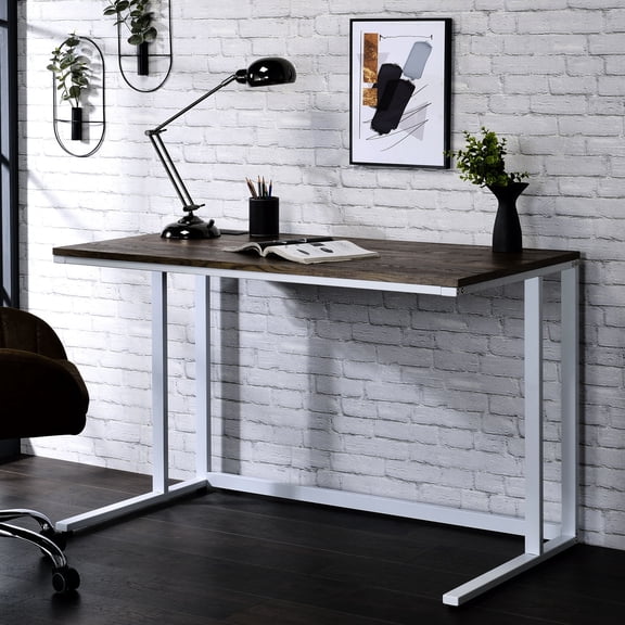 KD Design Walnut & White Desk / Comfortable Work Surface for Writing