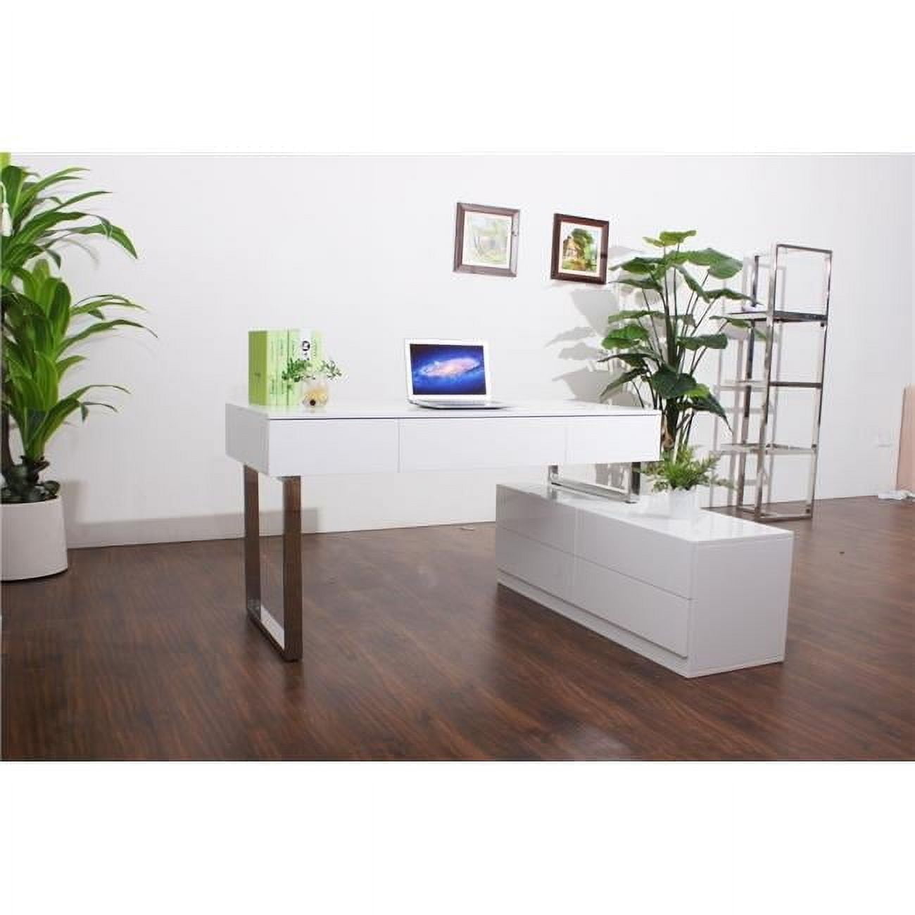 White Lacquer Modern Office Desk with Stainless Steel Legs