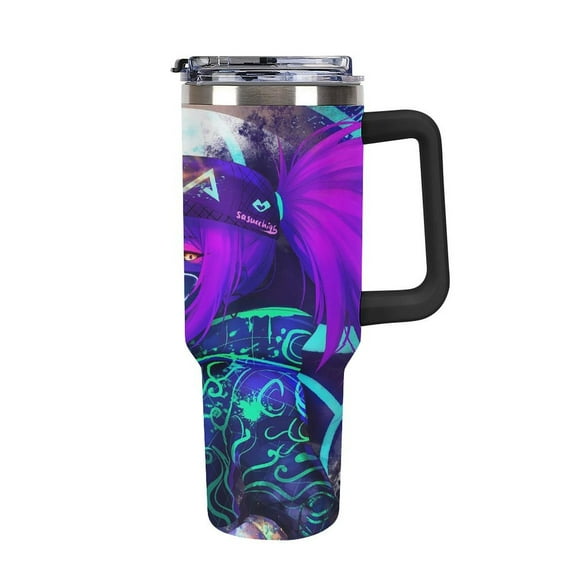 KDA Akali 40oz Large Capacity Car Cup Tumbler with Handle And Straw Lid, Insulated Stainless Steel Double Wall Vacuum Travel Mug, Leak-proof Large Capacity Car Cup,Cupholder Friendly