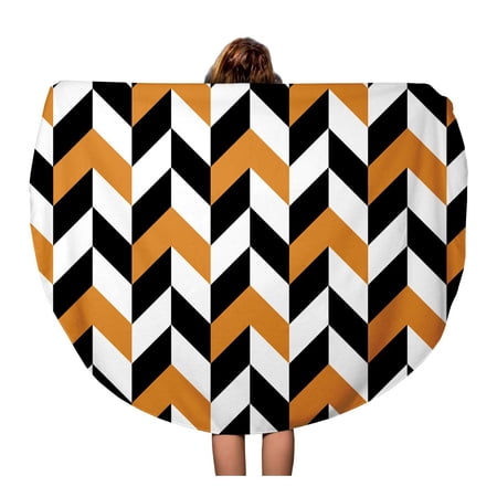 KDAGR 60 inch Round Beach Towel Blanket Abstract Geometric Pattern Black White and Orange Zigzag Optical Travel Circle Circular Towels Mat Tapestry Beach Throw