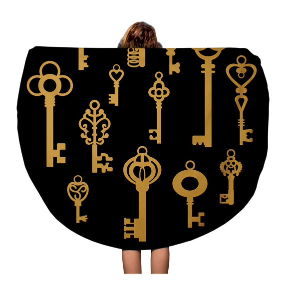 KDAGR 60 inch Round Beach Towel Blanket Antique of Vintage Keys Old Wonderland Alice Black Close Travel Circle Circular Towels Mat Tapestry Beach Throw
