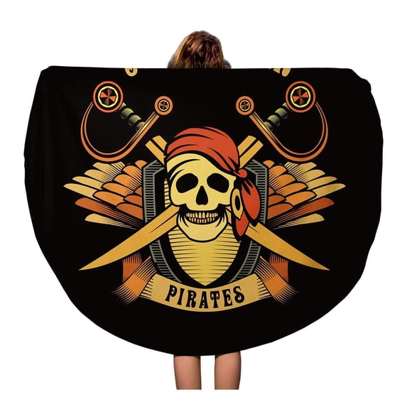 KDAGR 60 inch Round Beach Towel Blanket Arms Human Skull in Bandanna and Earring Emblem Wings Travel Circle Circular Towels Mat Tapestry Beach Throw