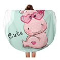 thumbnail image 1 of KDAGR 60 inch Round Beach Towel Blanket Brown Cute Drawing Hippo Girl Blue Babies Black Travel Circle Circular Towels Mat Tapestry Beach Throw, 1 of 1
