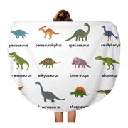 KDAGR 60 inch Round Beach Towel Blanket Collection of Cute Flat Dinosaurs Including Rex Stegosaurus Velociraptor Travel Circle Circular Towels Mat Tapestry Beach Throw