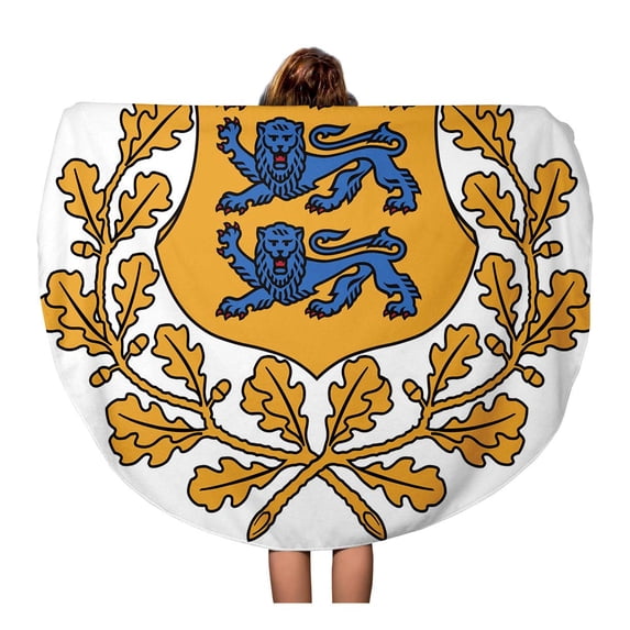 KDAGR 60 inch Round Beach Towel Blanket Colorful Clipping Estonia of Arms Seal National Emblem Country Travel Circle Circular Towels Mat Tapestry Beach Throw