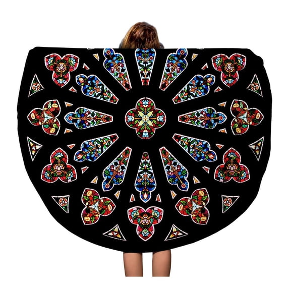 KDAGR 60 inch Round Beach Towel Blanket Colorful Stain Stained Glass in Cathedral Window Circle Travel Circle Circular Towels Mat Tapestry Beach Throw