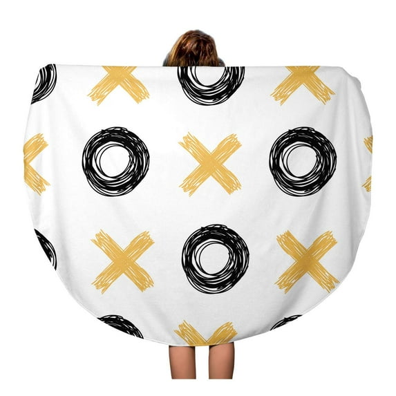 KDAGR 60 inch Round Beach Towel Blanket Colorful Tic Tac Toe Game Black and Yellow Travel Circle Circular Towels Mat Tapestry Beach Throw