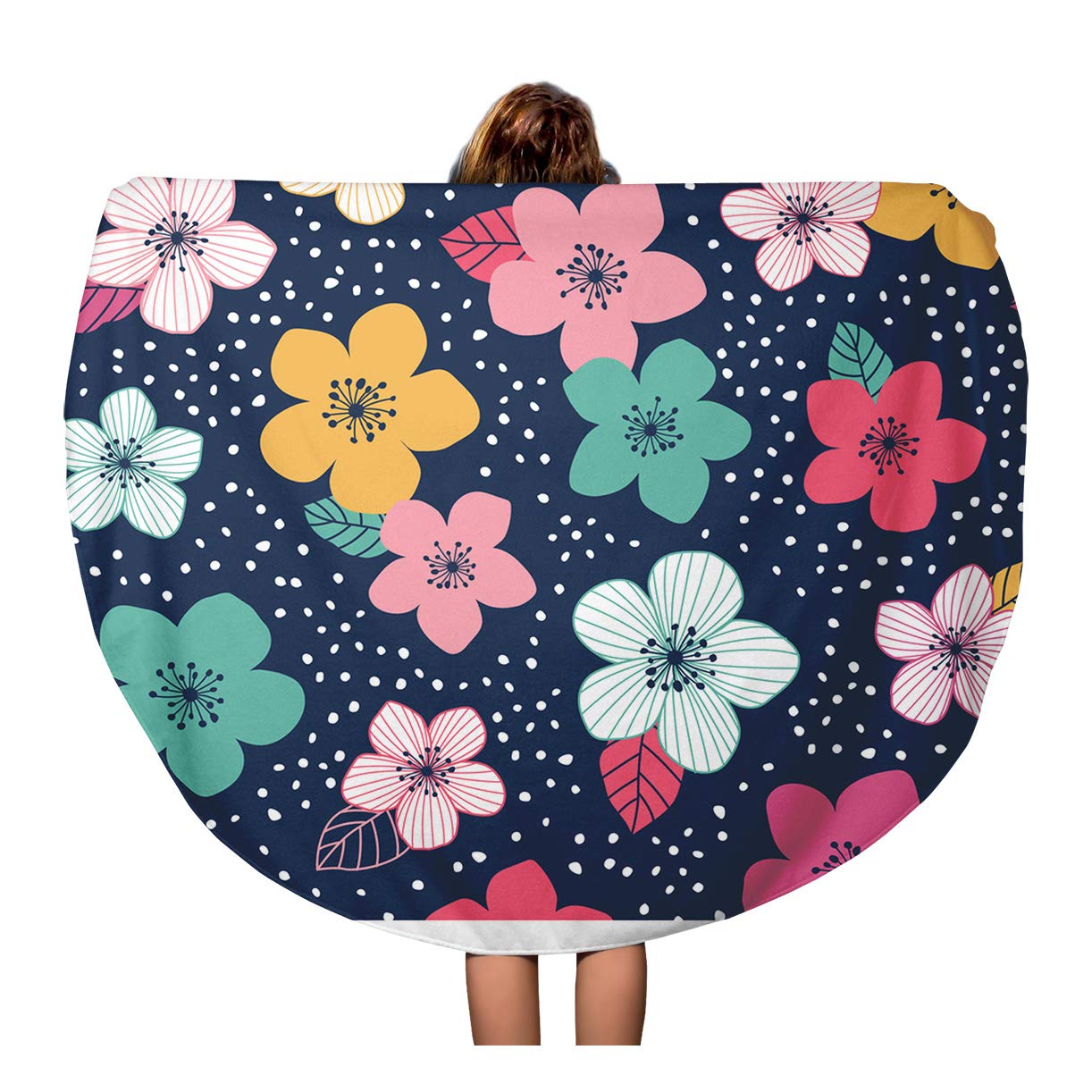 KDAGR 60 inch Round Beach Towel Blanket Flower Colorful Floral Pattern Dot Simple Summer Cute Pretty Travel Circle Circular Towels Mat Tapestry Beach Throw - image 1 of 2