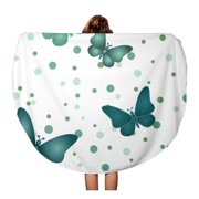 KDAGR 60 inch Round Beach Towel Blanket Flying Butterflies in Shades Blue Green Over Polka Travel Circle Circular Towels Mat Tapestry Beach Throw