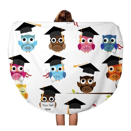 KDAGR 60 inch Round Beach Towel Blanket Graduate of Cute School and Graduation Owls Cap Smart Travel Circle Circular Towels Mat Tapestry Beach Throw