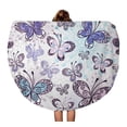 thumbnail image 1 of KDAGR 60 inch Round Beach Towel Blanket Gray Butterfly Pink Violet Blue Butterflies Purple Flower Pattern Travel Circle Circular Towels Mat Tapestry Beach Throw, 1 of 2