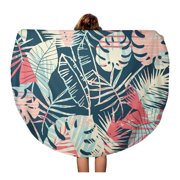 KDAGR 60 inch Round Beach Towel Blanket Green Surf Exotic Pattern Tropical Plants and Geometric Watercolor Travel Circle Circular Towels Mat Tapestry Beach Throw