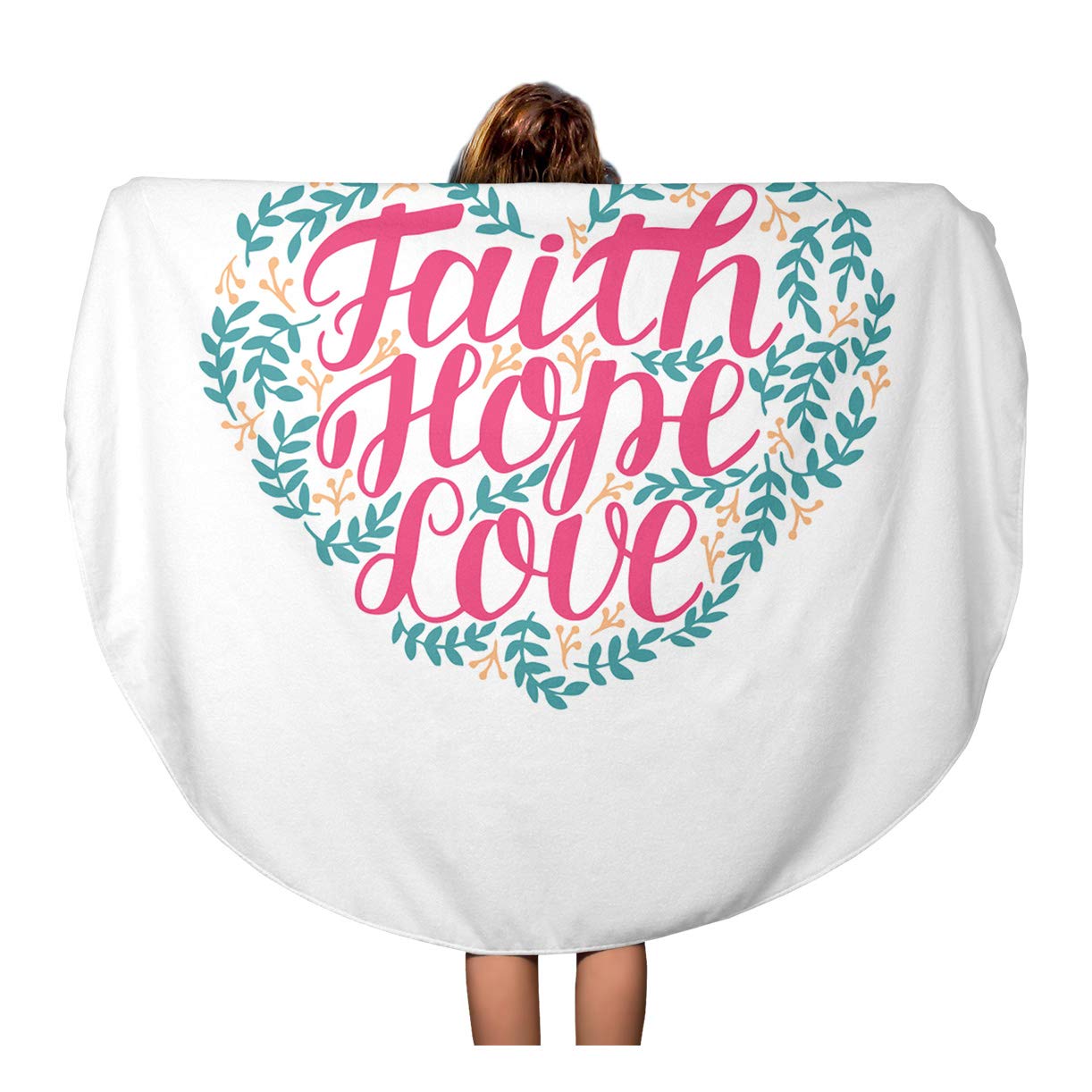 KDAGR 60 inch Round Beach Towel Blanket Hand Lettering Faith Hope and Love in Shape Travel Circle Circular Towels Mat Tapestry Beach Throw - image 1 of 2