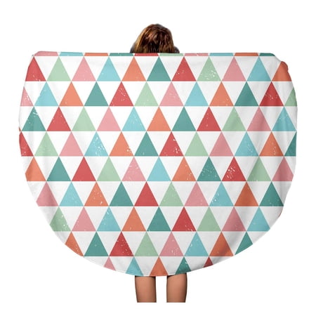 KDAGR 60 inch Round Beach Towel Blanket Hipster Geometric Triangles in Red Pink Aqua Teal Travel Circle Circular Towels Mat Tapestry Beach Throw