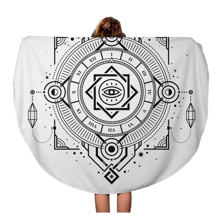 KDAGR 60 inch Round Beach Towel Blanket Magic of Mystic Golden Clock Sacred Symbols Steampunk Alchemy Travel Circle Circular Towels Mat Tapestry Beach Throw