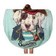 KDAGR 60 inch Round Beach Towel Blanket Nautical of Pirate Dog on Blue in Admiral Travel Circle Circular Towels Mat Tapestry Beach Throw
