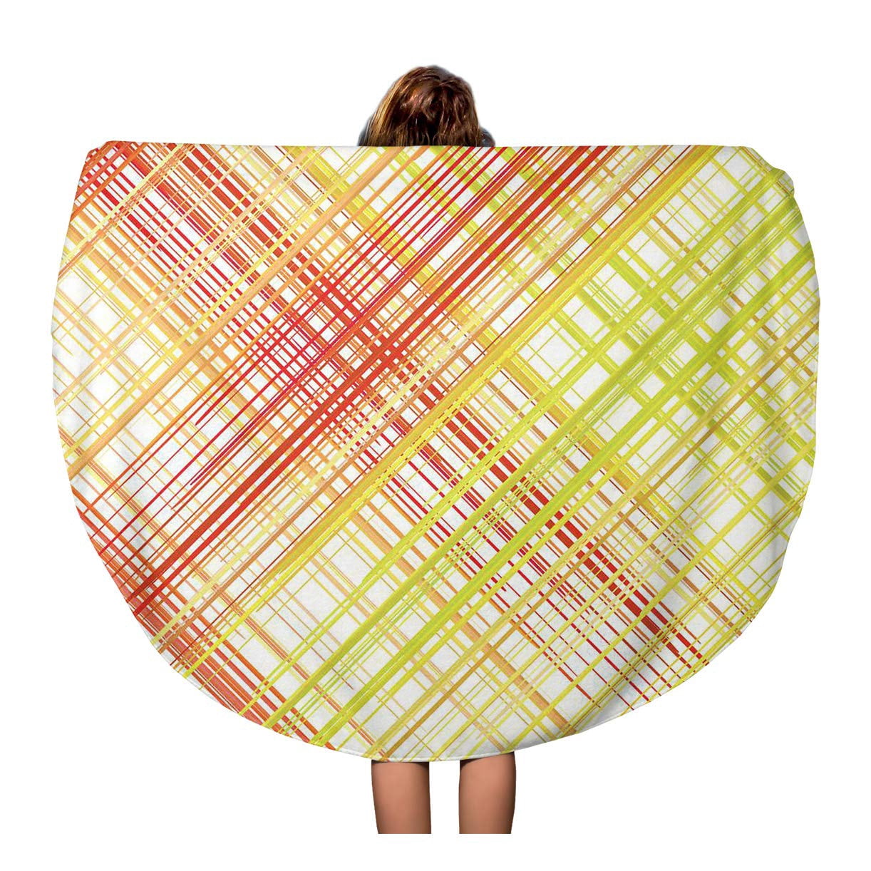 KDAGR 60 inch Round Beach Towel Blanket Original Pattern Crossed Line ...