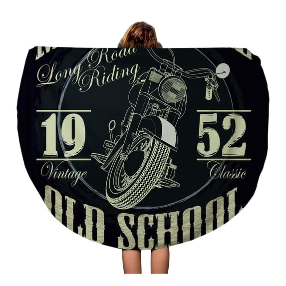 KDAGR 60 inch Round Beach Towel Blanket Retro Motorcycle Racing Graphics Old School Bike Biker Cycle Travel Circle Circular Towels Mat Tapestry Beach Throw