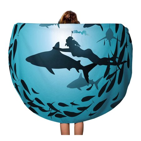 KDAGR 60 inch Round Beach Towel Blanket The Girl Floats Together Flight of Sharks and Among Travel Circle Circular Towels Mat Tapestry Beach Throw