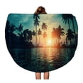 thumbnail image 1 of KDAGR 60 inch Round Beach Towel Blanket Twilight on Tropical Beach Silhouettes of Palm Trees Reflections Travel Circle Circular Towels Mat Tapestry Beach Throw, 1 of 2