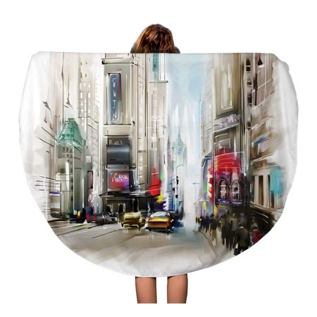 KDAGR 60 inch Round Beach Towel Blanket Watercolor Architecture of European City Street Building Cityscape Country Travel Circle Circular Towels Mat Tapestry Beach Throw
