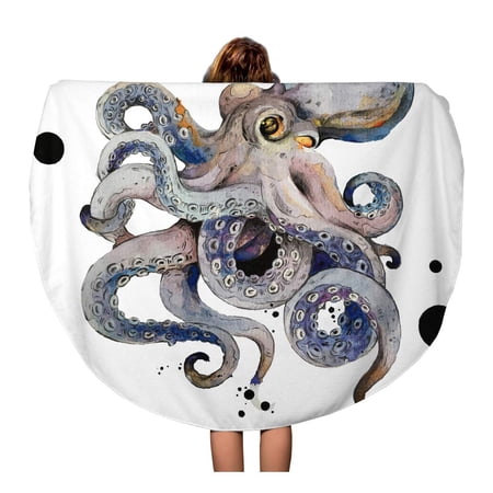 KDAGR 60 inch Round Beach Towel Blanket Watercolor Octopus Watercolour Painting on Blue Aquatic Beautiful Travel Circle Circular Towels Mat Tapestry Beach Throw