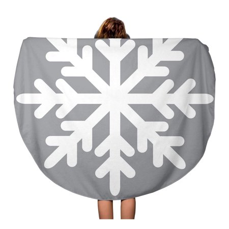 KDAGR 60 inch Round Beach Towel Blanket White Graphic Snowflake on Silver Gray Headline in Says Let Travel Circle Circular Towels Mat Tapestry Beach Throw