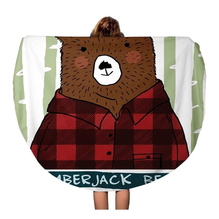 KDAGR 60 inch Round Beach Towel Blanket Wild Bear Lumberjack Slogan Beard Boy Cartoon Chainsaw Travel Circle Circular Towels Mat Tapestry Beach Throw