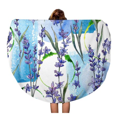 KDAGR 60 inch Round Beach Towel Blanket Wildflower Lavander Flower Pattern in Watercolor Full Name Travel Circle Circular Towels Mat Tapestry Beach Throw
