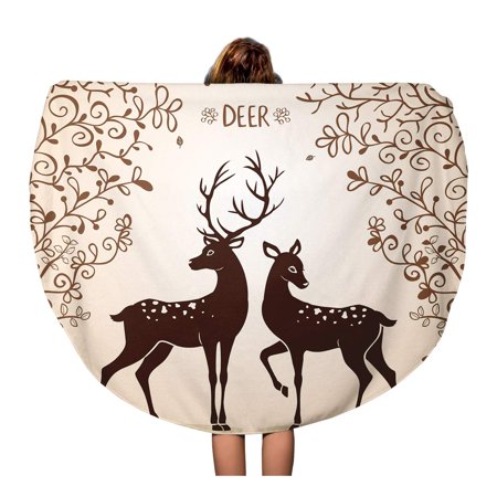 KDAGR 60 inch Round Beach Towel Blanket Woodland Silhouettes of Two Beautiful Deer Forest Stag Travel Circle Circular Towels Mat Tapestry Beach Throw