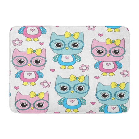 KDAGR Adorable Seamless Cute Owl with Glasses Pattern Vector Illustration Childish Doormat Floor Rug Bath Mat 30x18 inch