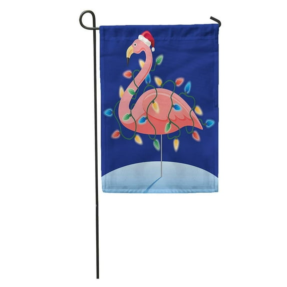 KDAGR Bird Christmas Pink Flamingo Christmaslight Coloredlights Holiday Garden Flag Decorative Flag House Banner 12x18 inch