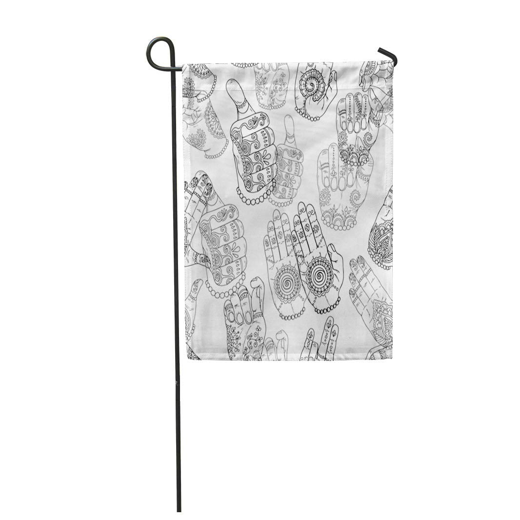 KDAGR Black Mudras on White Mehndi Henna Patterns Hands Ethnic Garden