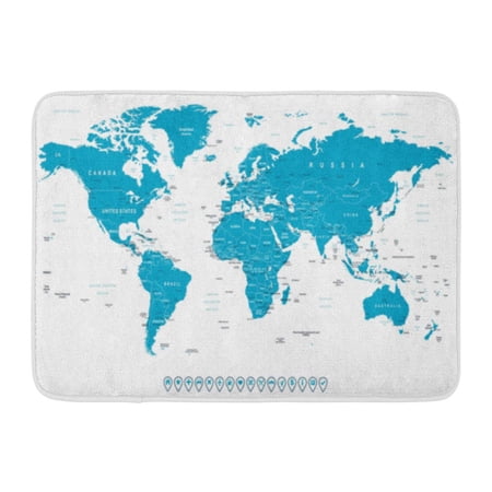 KDAGR Blue Country World Map and Navigation Highly Detailed Countries Cities Water Doormat Floor Rug Bath Mat 23.6x15.7 inch