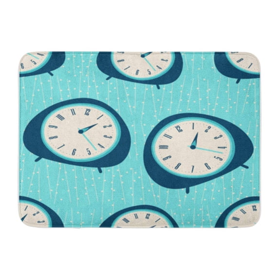 KDAGR Blue Mid Century Clock Pattern Retro Vintage Fifties Styled Doormat Floor Rug Bath Mat 23.6x15.7 inch