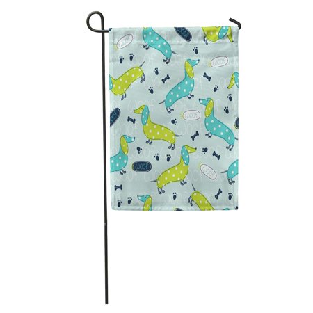 KDAGR Blue Pattern Cute Dog and Lettering Green Pet Cartoon Dachshund Garden Flag Decorative Flag House Banner 28x40 inch