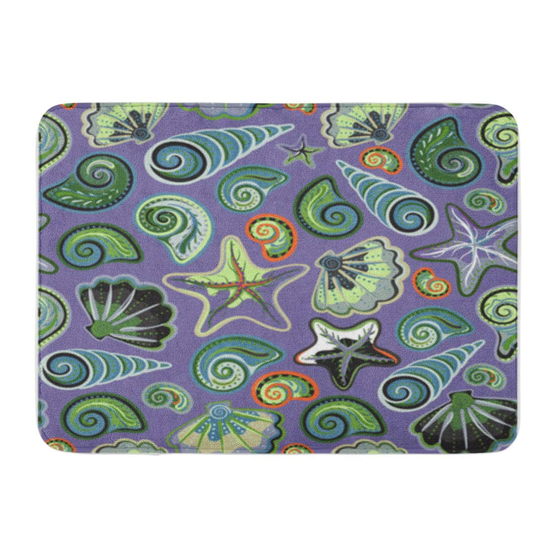 KDAGR Blue Sea Shells and Starfish in Colorful Dark Lilac Doormat Floor