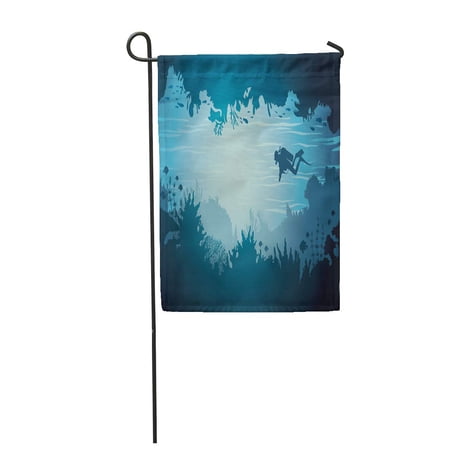 KDAGR Blue Silhouette of Underwater Sea Cave with Scuba Diver and Coral Reef Tropical Garden Flag Decorative Flag House Banner 28x40 inch