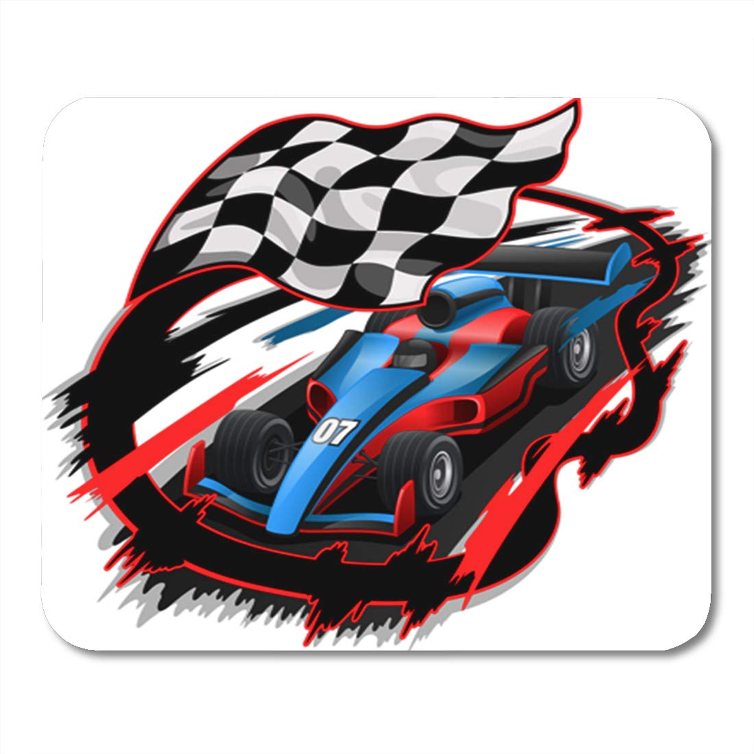 KDAGR Blue Speeding F1 Racing Car Checkered Flag Racetrack Red Mousepad ...